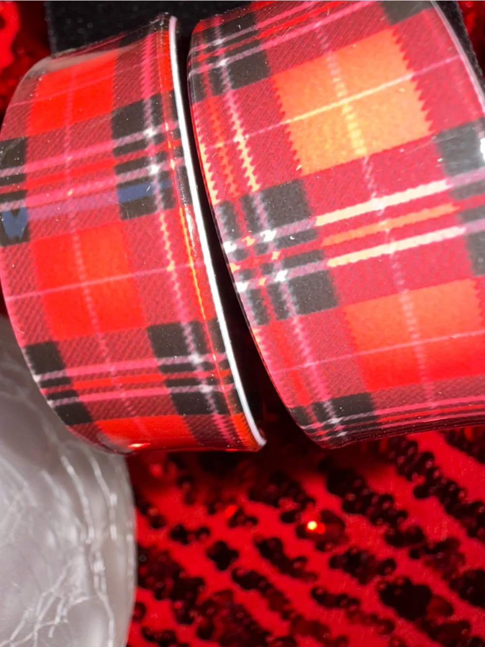 Red Plaid Hoop Earrings